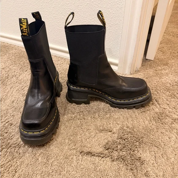 Dr. Martens Corran Chelsea Black Leather Boots with Yellow Stitching - Picture 2 of 3